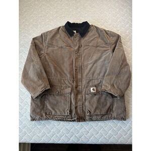 Vintage Carhartt Jacket Mens 2XL Brown Duck Chore Coat Lined USA 90s Western